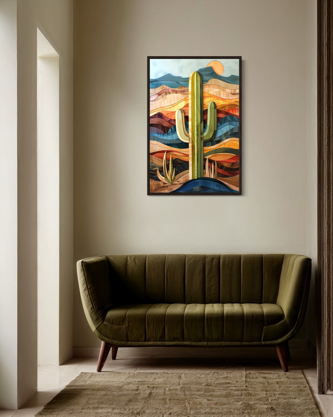 Layered Wood Style Framed Saguaro Cactus Wall Art