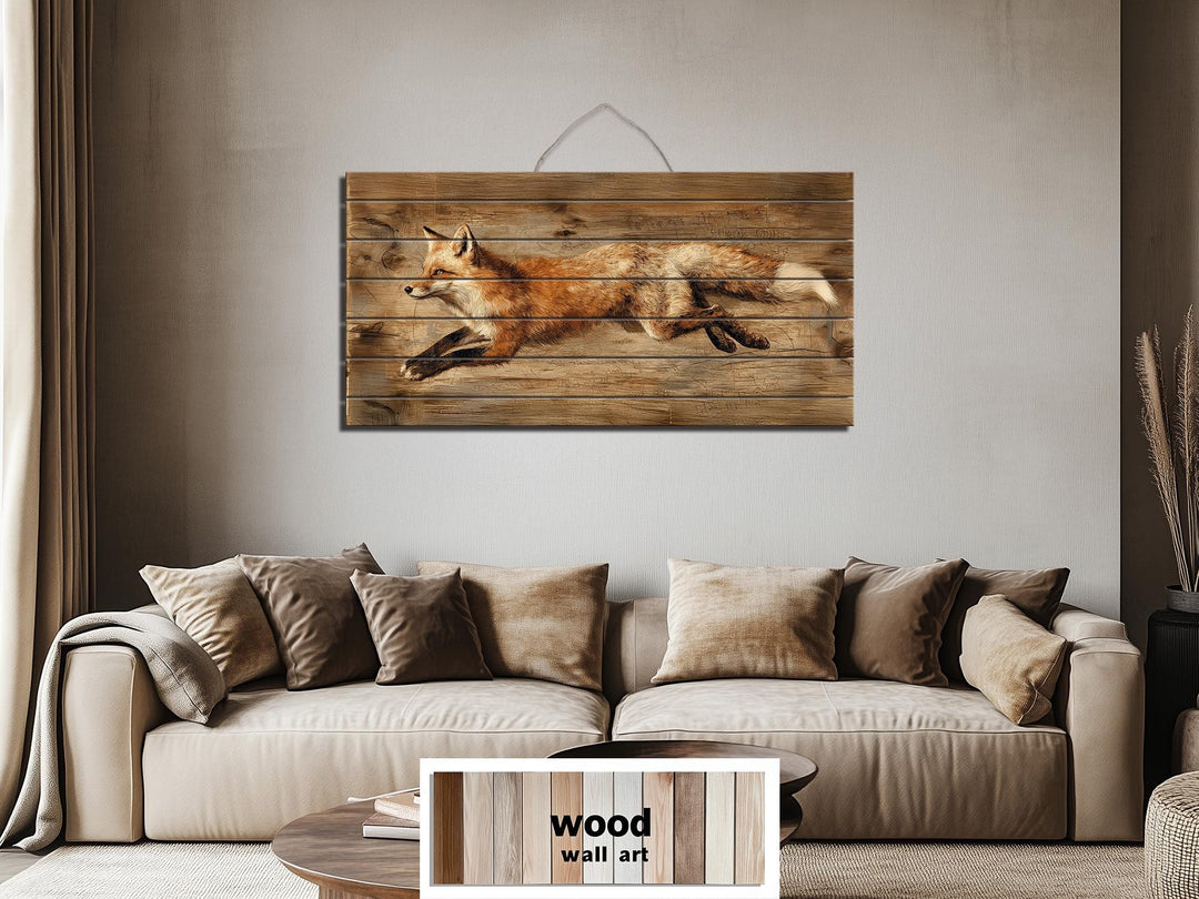 Leaping Fox Distressed Wood Wall Art