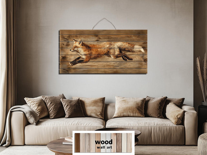 Leaping Fox Distressed Wood Wall Art
