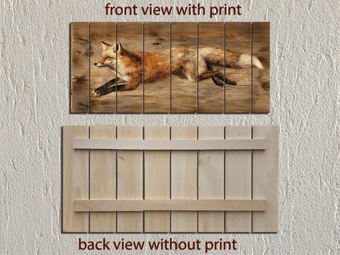Leaping Fox Distressed Wood Wall Art