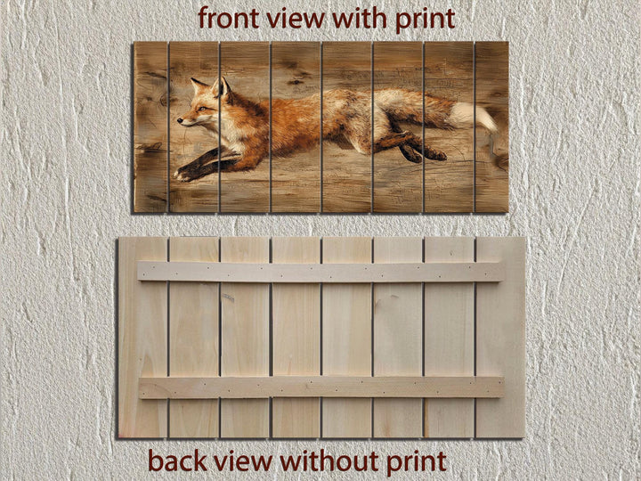 Leaping Fox Distressed Wood Wall Art