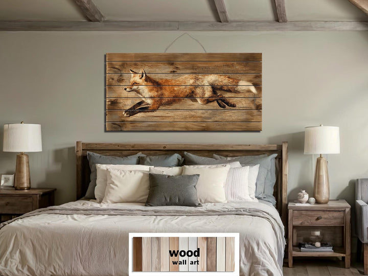 Leaping Fox Distressed Wood Wall Art