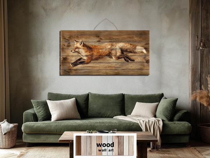 Leaping Fox Distressed Wood Wall Art