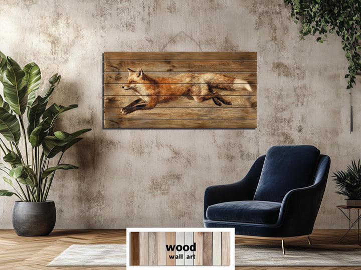 Leaping Fox Distressed Wood Wall Art