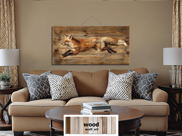 Leaping Fox Distressed Wood Wall Art