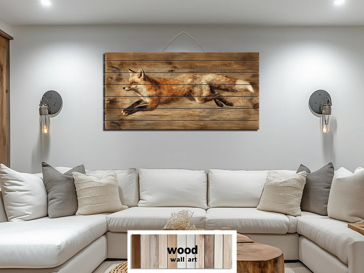 Leaping Fox Distressed Wood Wall Art