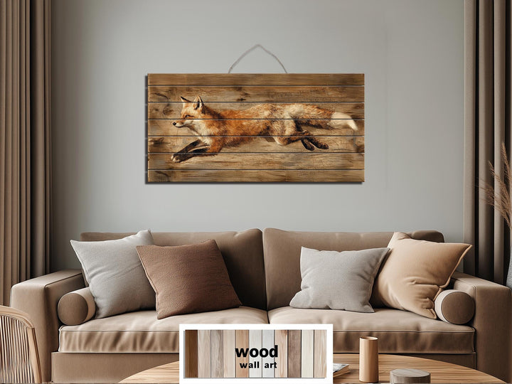 Leaping Fox Distressed Wood Wall Art