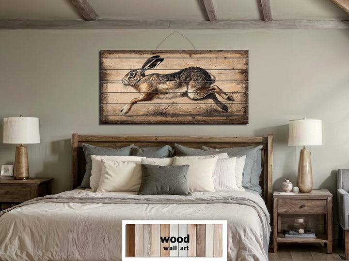 Leaping Rabbit Distressed Wood Wall Art