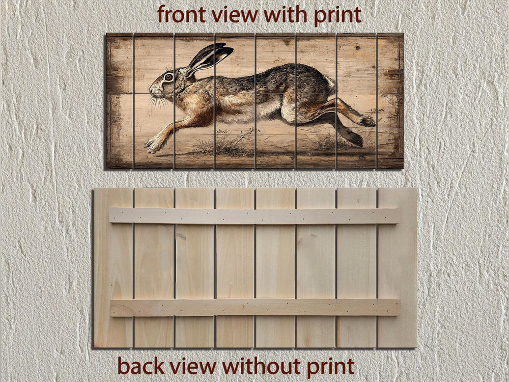 Leaping Rabbit Distressed Wood Wall Art