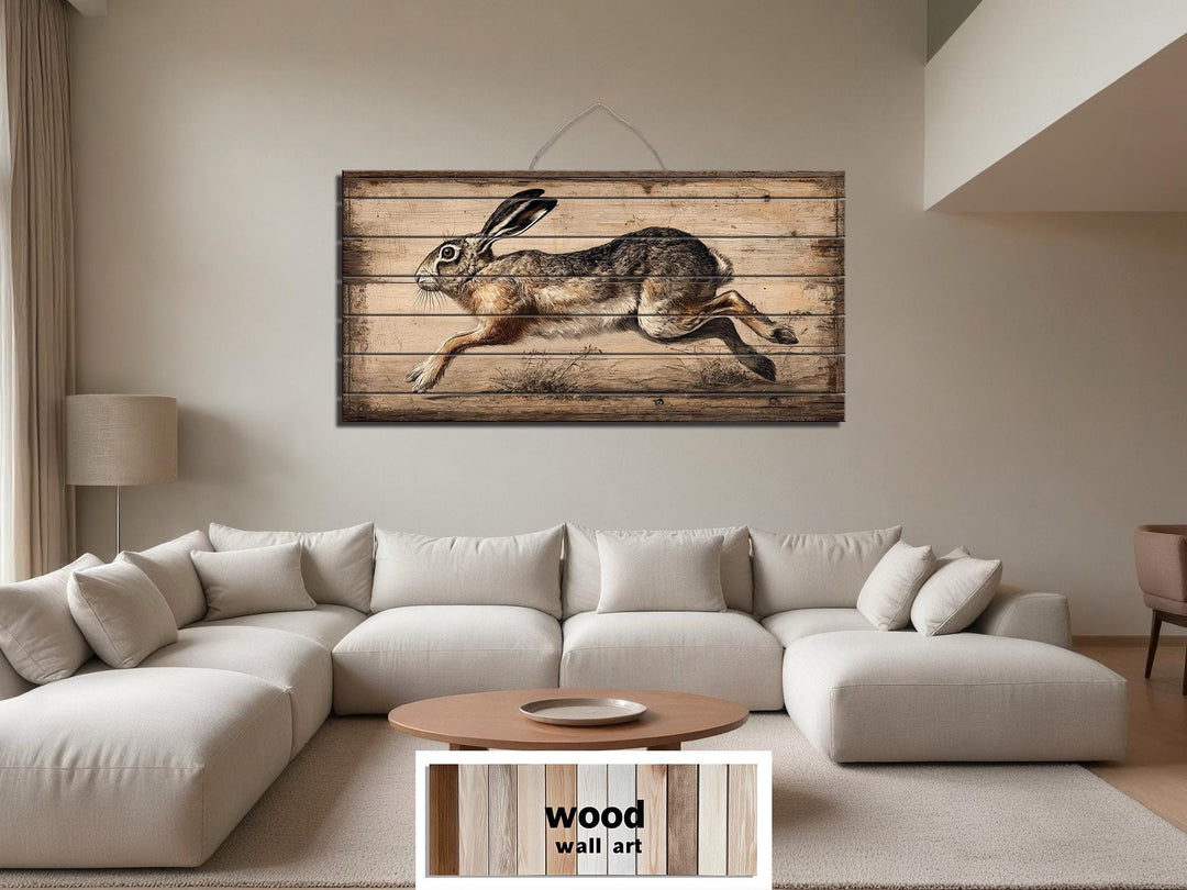 Bamboo Wall Rabbit Leaping rabbit distressed wood wall art.