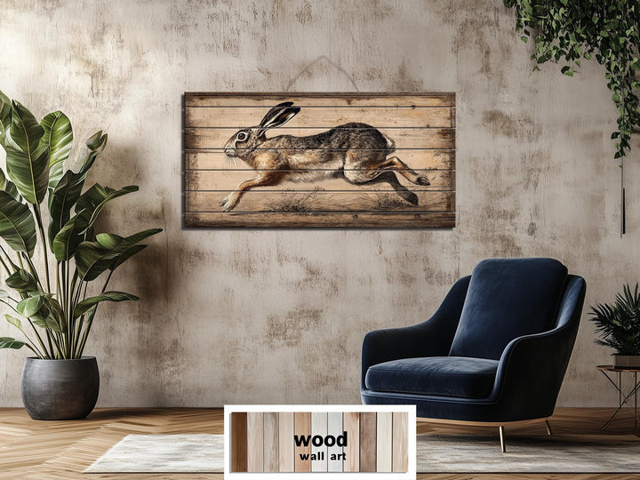 Leaping Rabbit Distressed Wood Wall Art