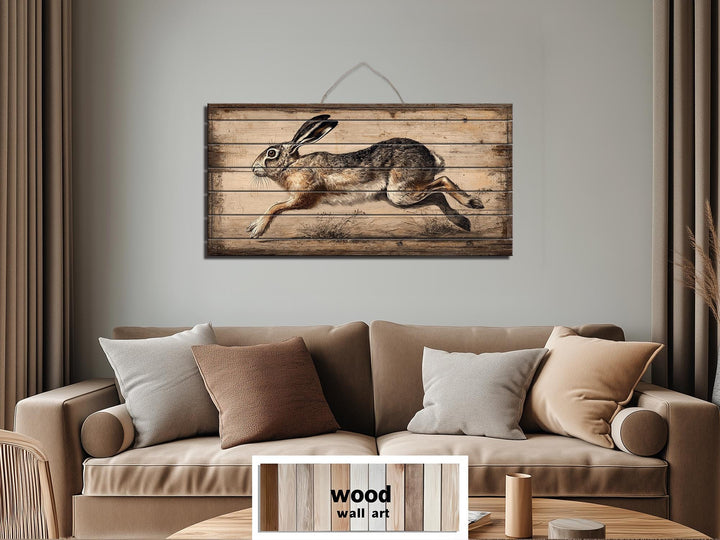 Leaping Rabbit Distressed Wood Wall Art