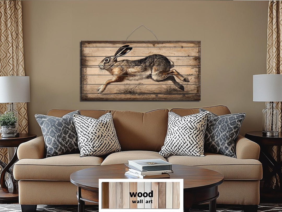 Leaping Rabbit Distressed Wood Wall Art