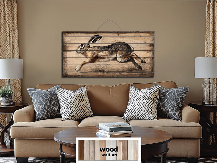 Leaping Rabbit Distressed Wood Wall Art