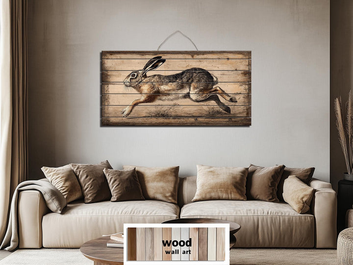 Leaping Rabbit Distressed Wood Wall Art