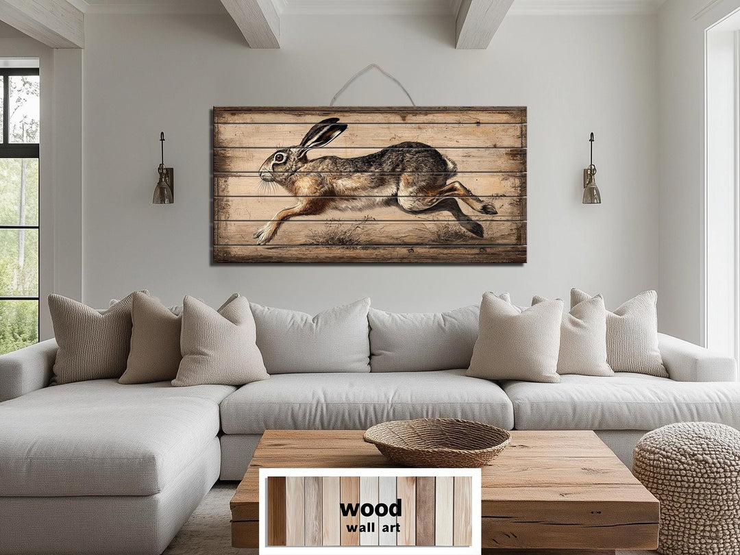 Leaping Rabbit Distressed Wood Wall Art
