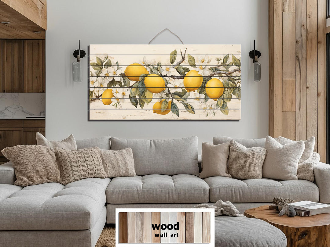 Lemon Tree Branch Distressed Wood Wall Art