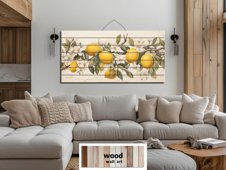 Lemon Tree Branch Distressed Wood Wall Art