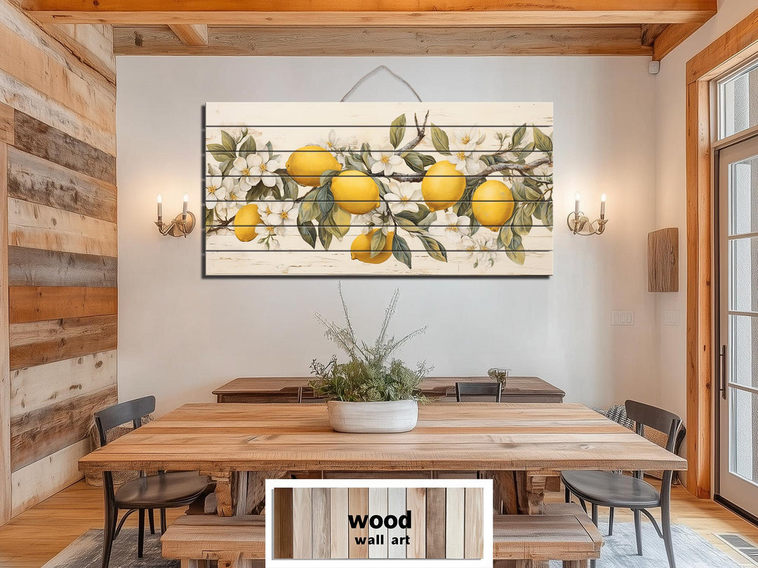 Lemon Tree Branch Distressed Wood Wall Art