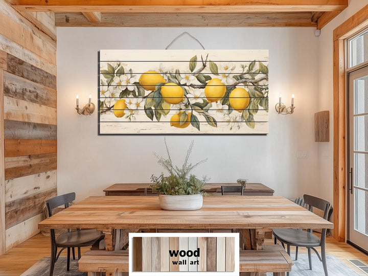 Lemon Tree Branch Distressed Wood Wall Art