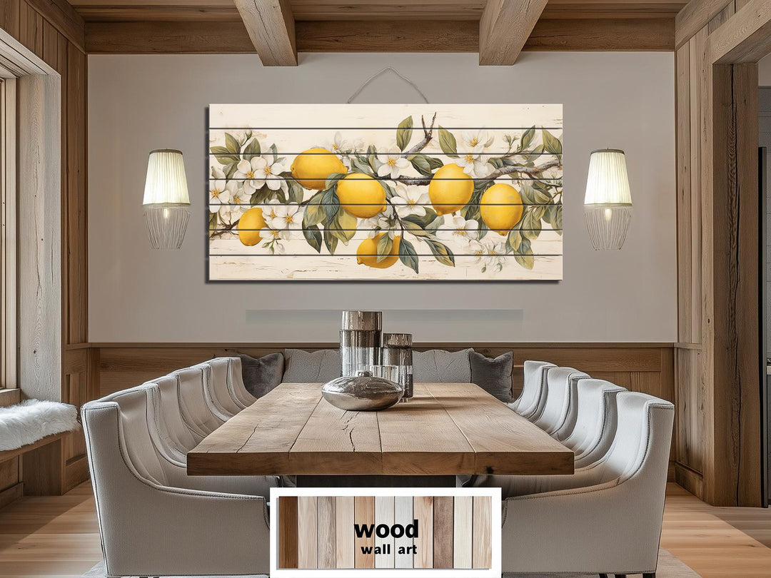 Lemon Tree Branch Distressed Wood Wall Art