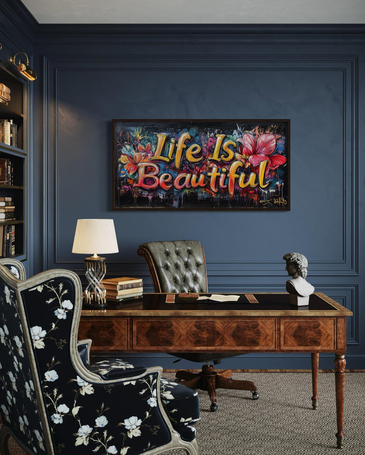 Life Is Beautiful Graffiti Framed Canvas Wall Art