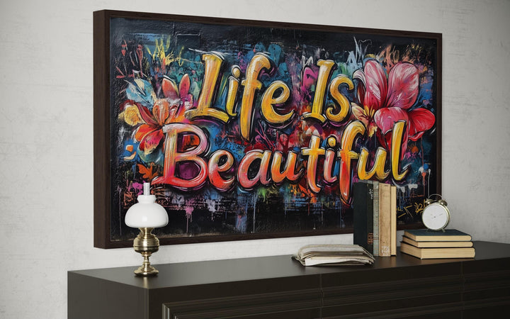 Life Is Beautiful Graffiti Framed Canvas Wall Art