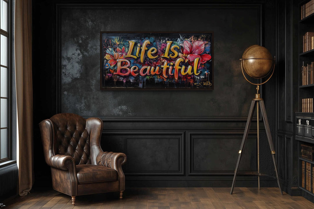 Life Is Beautiful Graffiti Framed Canvas Wall Art