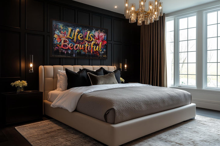 Life Is Beautiful Graffiti Framed Canvas Wall Art