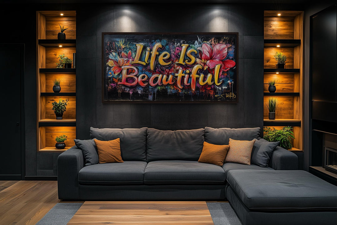 Life Is Beautiful Graffiti Framed Canvas Wall Art