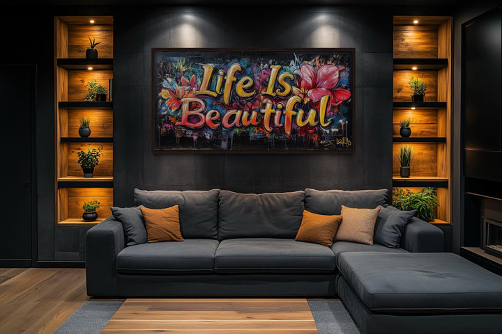 Life Is Beautiful Graffiti Framed Canvas Wall Art