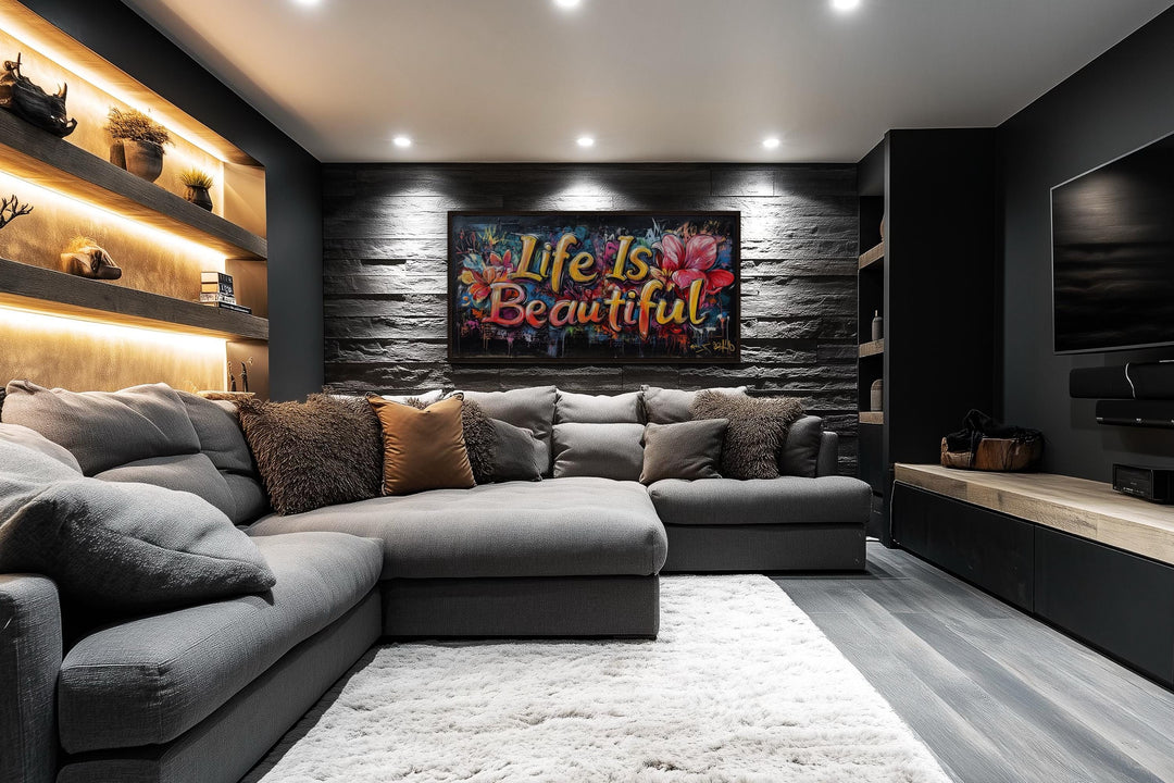 Life Is Beautiful Graffiti Framed Canvas Wall Art