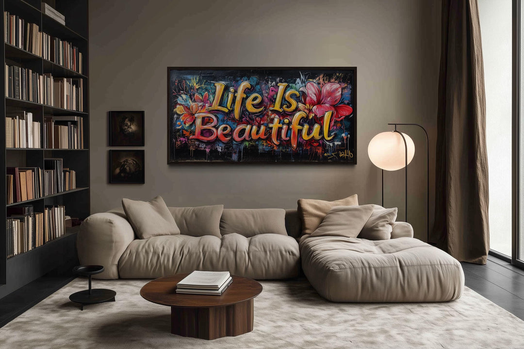 Life Is Beautiful Graffiti Framed Canvas Wall Art