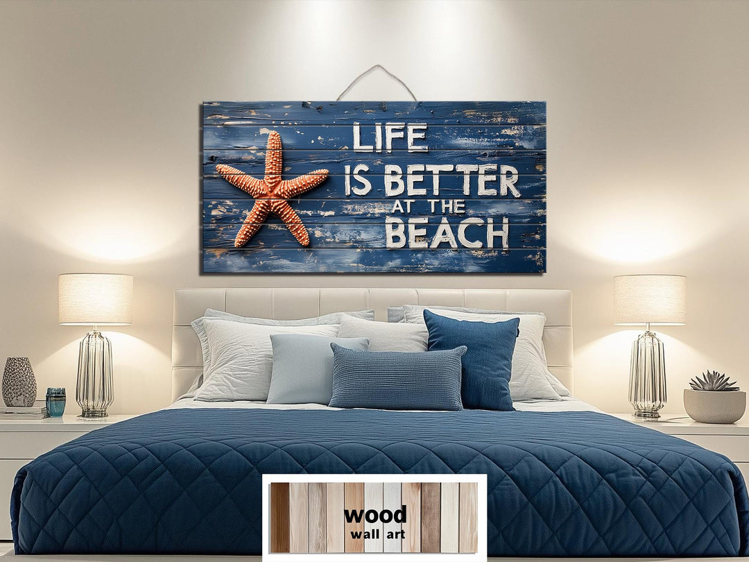 Life Is Better At The Beach Sign Distressed Wood Wall Art