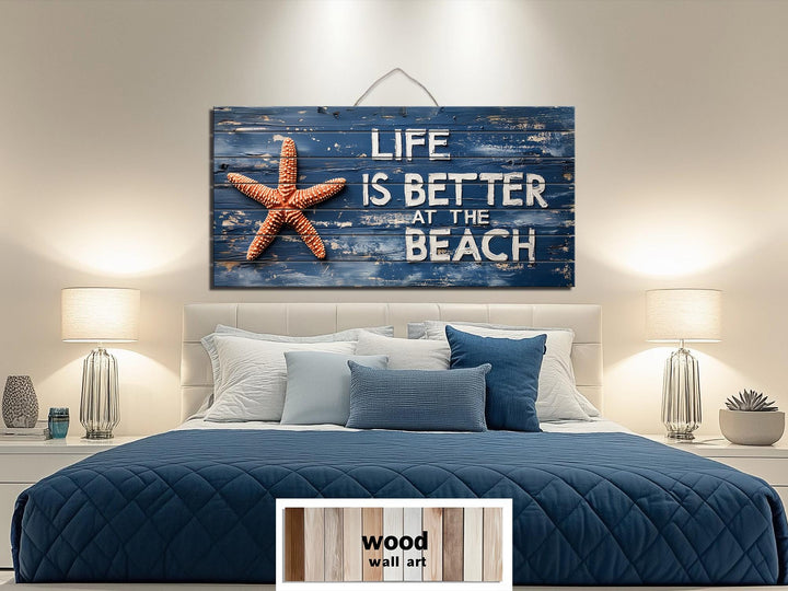 Life Is Better At The Beach Sign Distressed Wood Wall Art