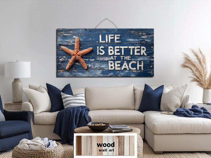 Life Is Better At The Beach Sign Distressed Wood Wall Art
