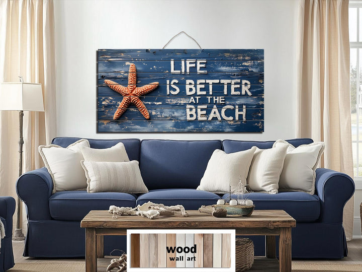 Life Is Better At The Beach Sign Distressed Wood Wall Art