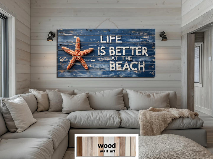 Life Is Better At The Beach Sign Distressed Wood Wall Art