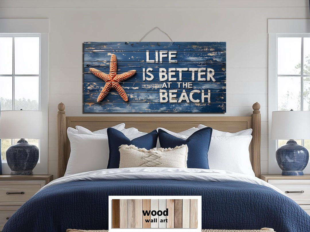 Life Is Better At The Beach Sign Distressed Wood Wall Art