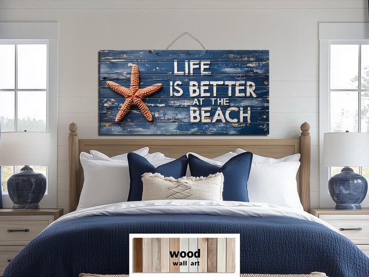 Life Is Better At The Beach Sign Distressed Wood Wall Art