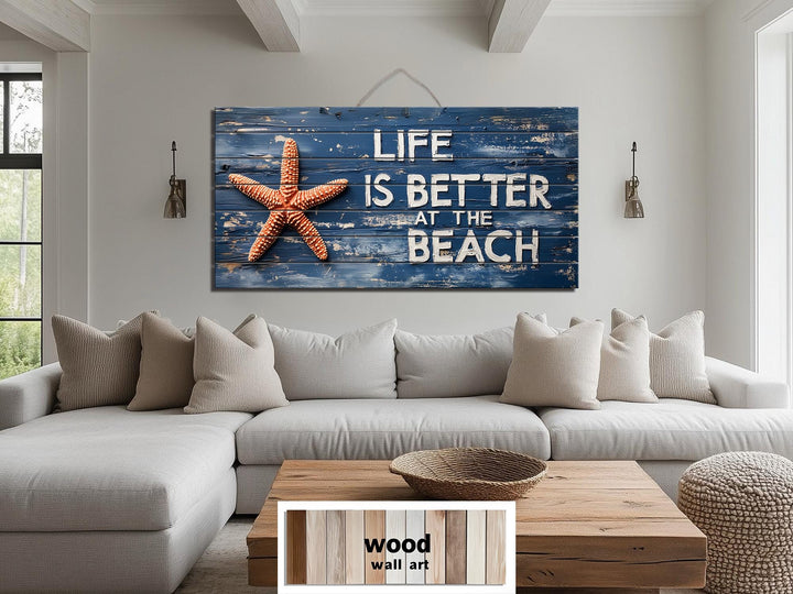 Life Is Better At The Beach Sign Distressed Wood Wall Art