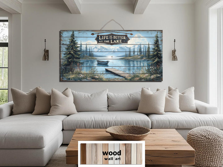 Life Is Better At The Lake Sign Distressed Wood Sign Wall Art