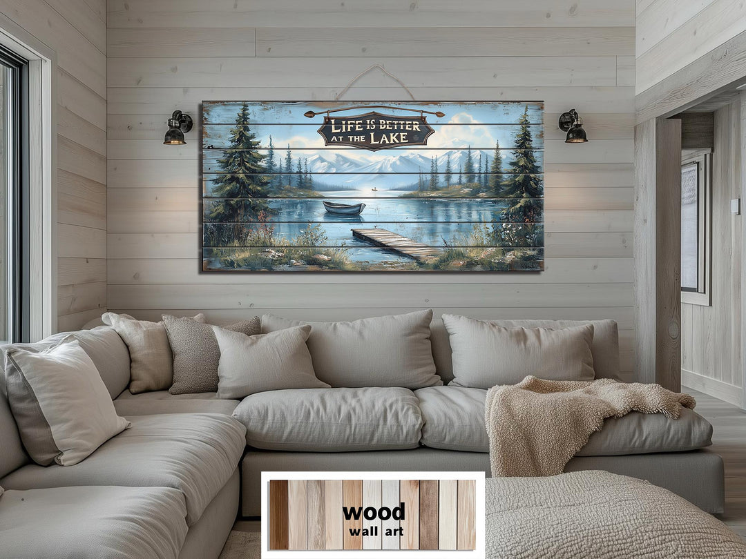 Life Is Better At The Lake Sign Distressed Wood Sign Wall Art