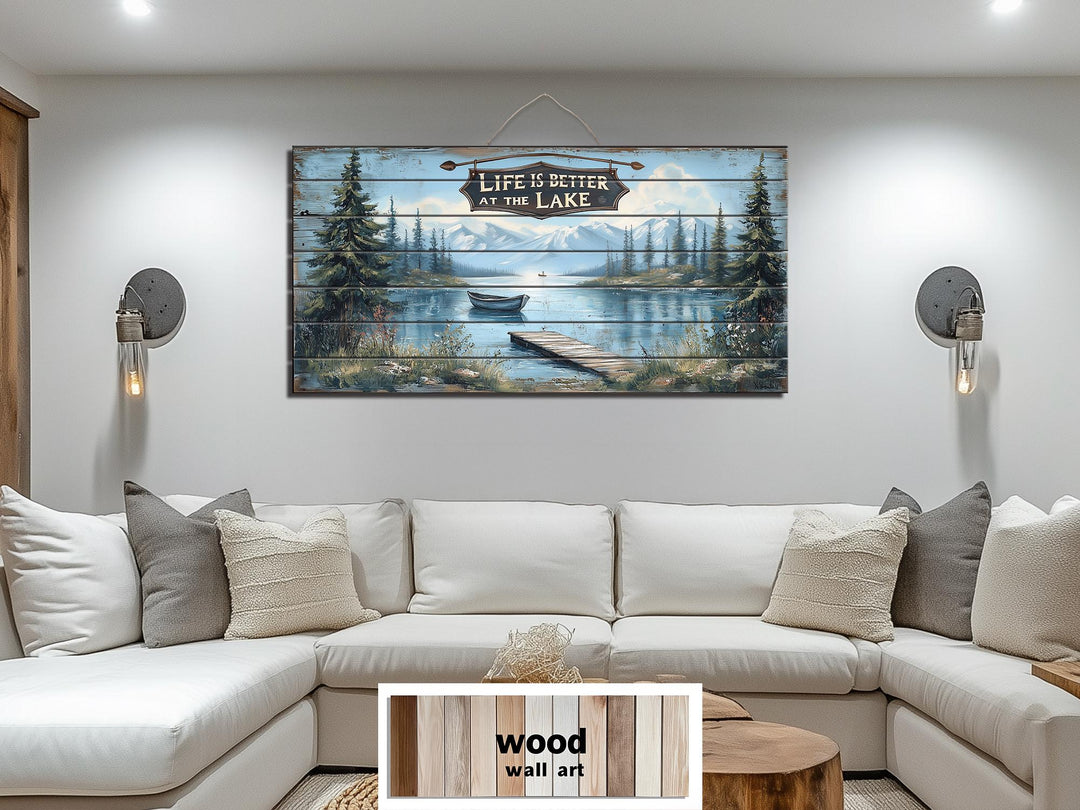 Life Is Better At The Lake Sign Distressed Wood Sign Wall Art