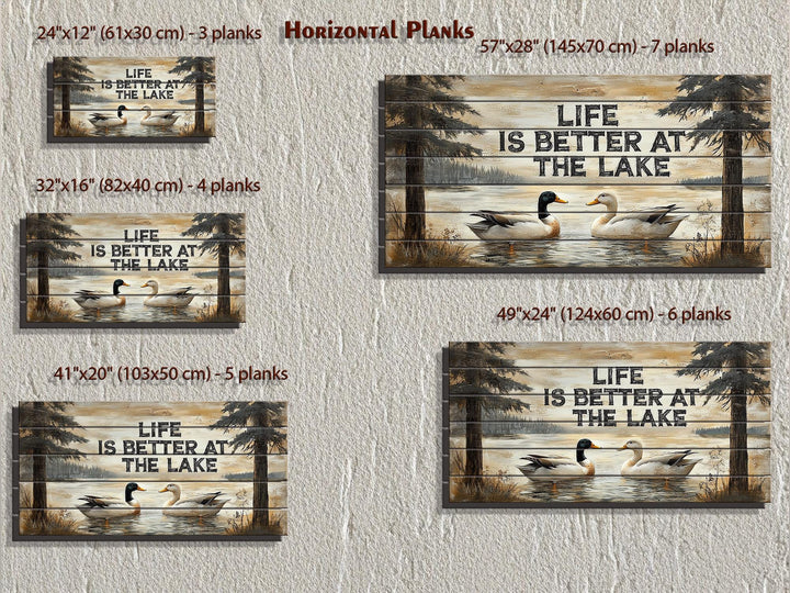 Life Is Better At The Lake Sign With Ducks Distressed Wood Wall Art