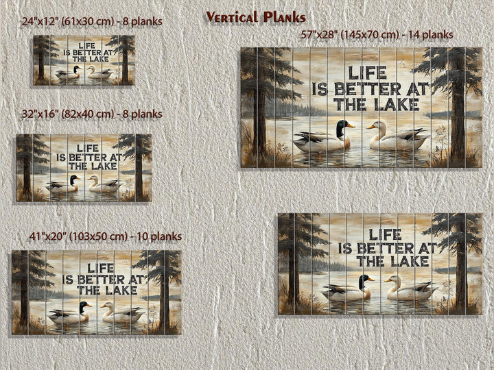 Life Is Better At The Lake Sign With Ducks Distressed Wood Wall Art