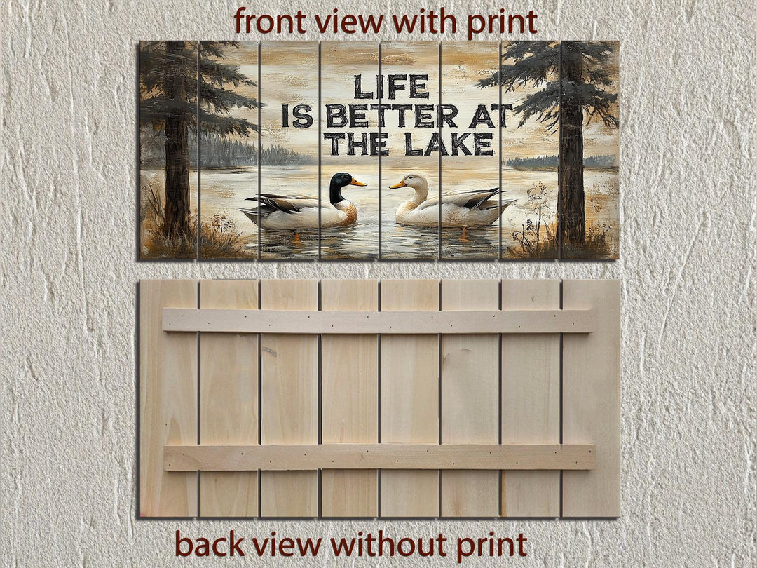 Life Is Better At The Lake Sign With Ducks Distressed Wood Wall Art