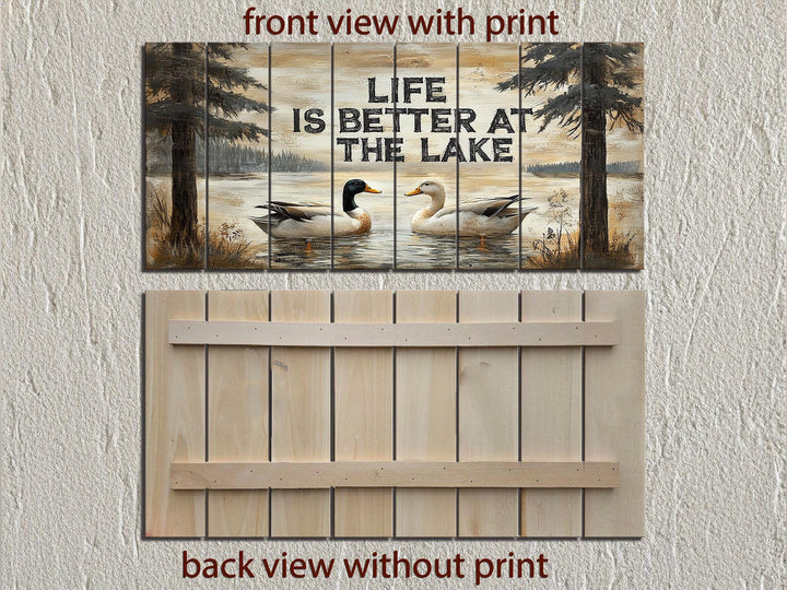 Life Is Better At The Lake Sign With Ducks Distressed Wood Wall Art