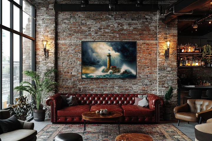 Nautical wall decor - Lighthouse In Stormy Ocean Nautical Wall Art