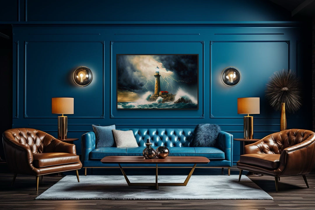 Nautical wall decor - Lighthouse In Stormy Ocean Nautical Wall Art